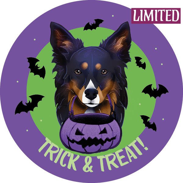 Magnes - halloween border collie ⌀ 10 cm 1 Magnes - halloween border collie ⌀ 10 cm
