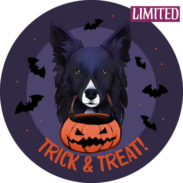 Magnes - halloween border collie ⌀ 10 cm 1 Magnes - halloween border collie ⌀ 10 cm